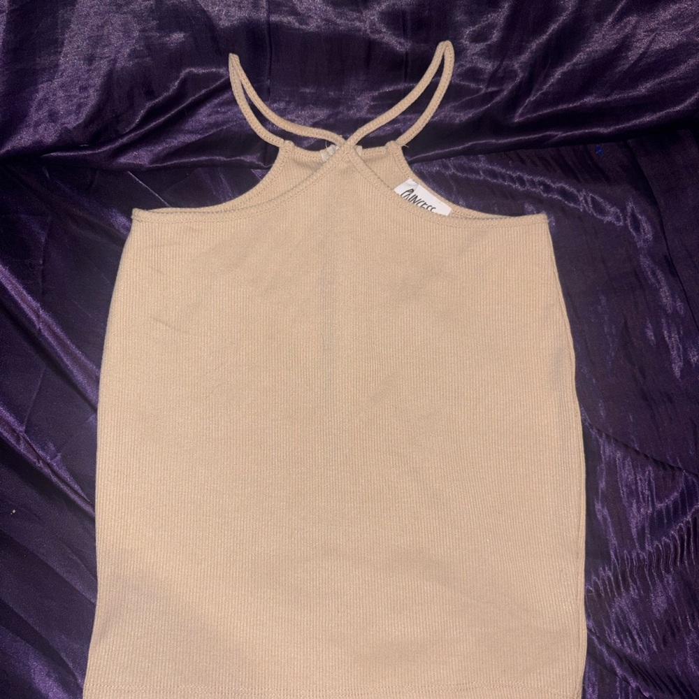 Princess Polly Beige Criss Crossed Halter Tank Top Women's Regular US 2